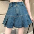 thumbnail image 2 of JIKNTTR Womens Casual Jean Skirts Summer High Waisted Pleated Denim Skirt Shorts Fashion A-Line Denim Skirt Short Skirts Trendy Jean Shorts, 2 of 6