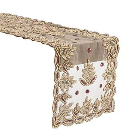 

Hand Beaded Design Table Runner or Topper