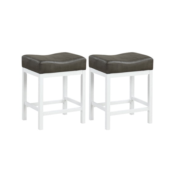 Furnibear Linen Fabric Saddle Bar Stools Set of 2 with Cushioned Seat and Footrest for Kitchen Island Counter Height Seating, Gray