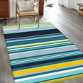 thumbnail image 3 of Teal Yellow Stripes Washable Area Rugs 4'x6', Lines Art Low Pile Throw Living Room Rug Non-Slip Sturdy Edge Binding Carpet for Indoor Entryway Bedside Kitchen, 3 of 9