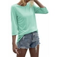 thumbnail image 3 of Langwyqu Solid Color Women 3/4 Sleeve Slim Fit Casual Shirt Tops, 3 of 5