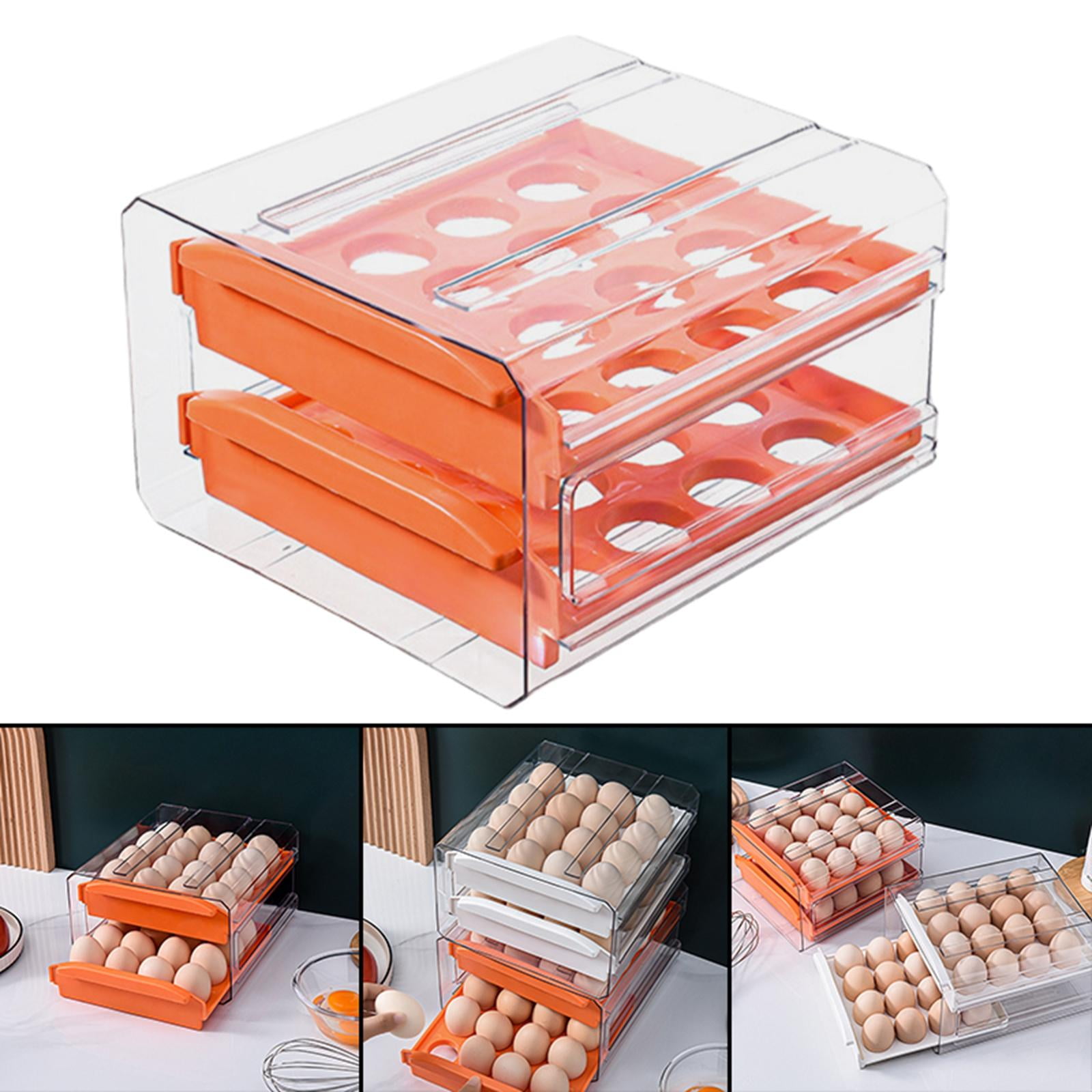 Fiocias Transparent 32 Lattice Egg Drawer Fridge Organizer Space Saver Refrigerator Egg Orange