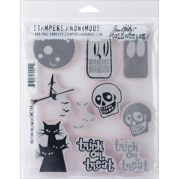Stampers Anonymous Tim Holtz Cling Rubber Stamp Set 7"X8.5"-Halftone Halloween