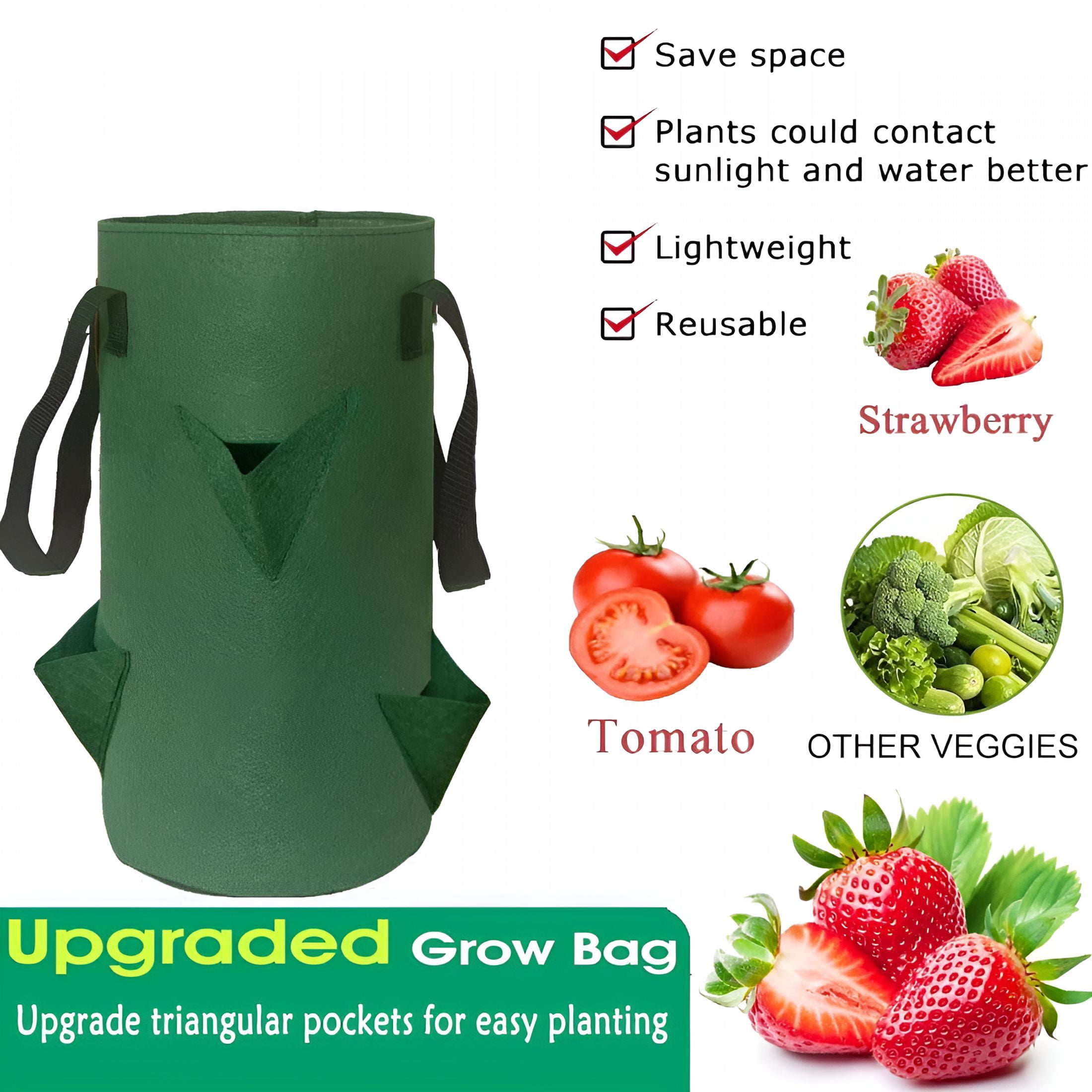 MISSMILE 4Pack Upside Down Strawberry Planter, 3 Gallon Hanging Grow Bags for Tomato Vegetables 6 Planting Holes with 4 Hooks,Upside Down Strawberry Plant Hanger Vegetable Planting Bags for House