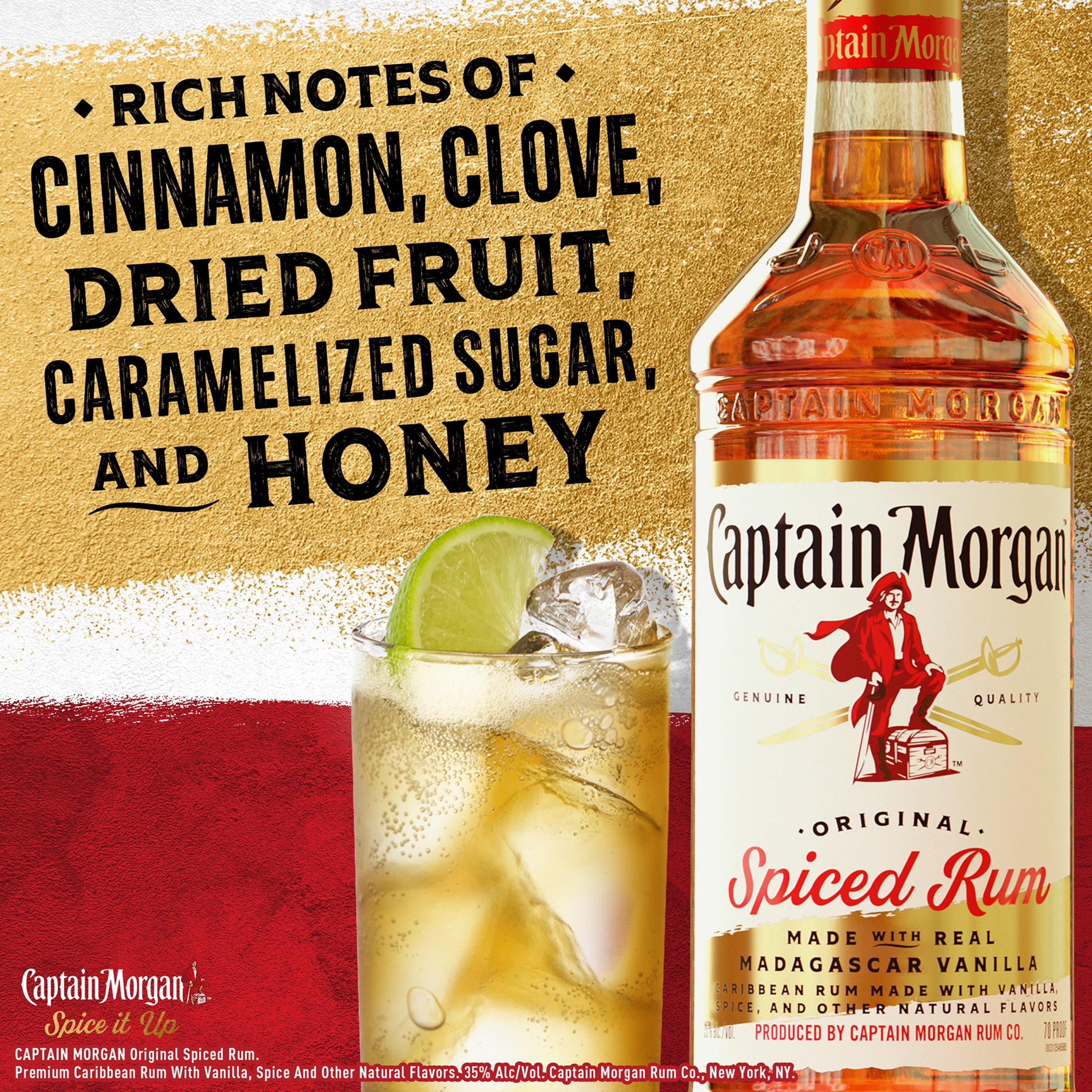 Captain Morgan Original Spiced Rum, 1.75 L Bottle, 35% ABV