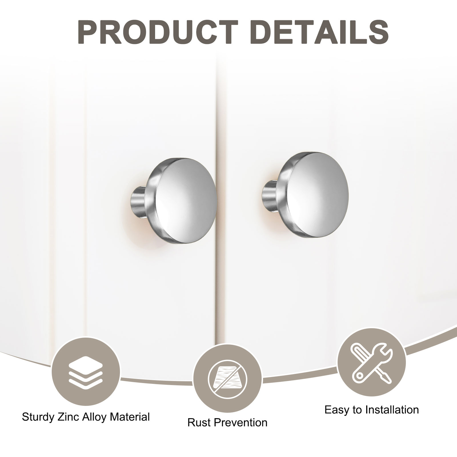 Uxcell 6-Pack Brushed Satin Cabinet Knobs, 1-1/5" Round Modern Zinc Alloy Knobs Handles [Bright Silver]