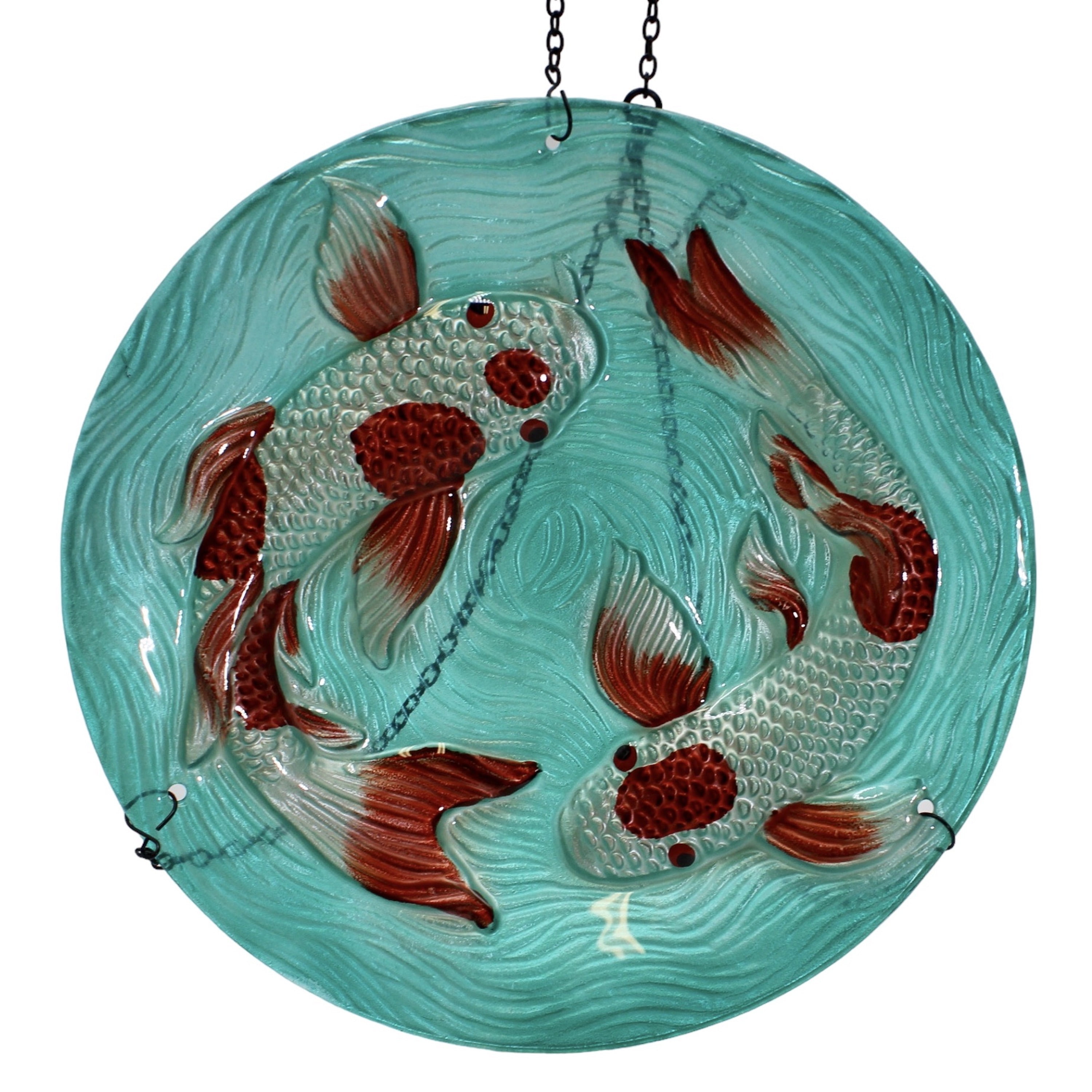 Songbird Essentials Outdoor Bird Bath, Hanging Glass Birdbath, Koi Pond 13in Round