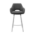 thumbnail image 2 of Armen Living Indoor Aura Gray Faux Leather and Brushed Stainless Steel Swivel 30" Bar Stool, 2 of 11