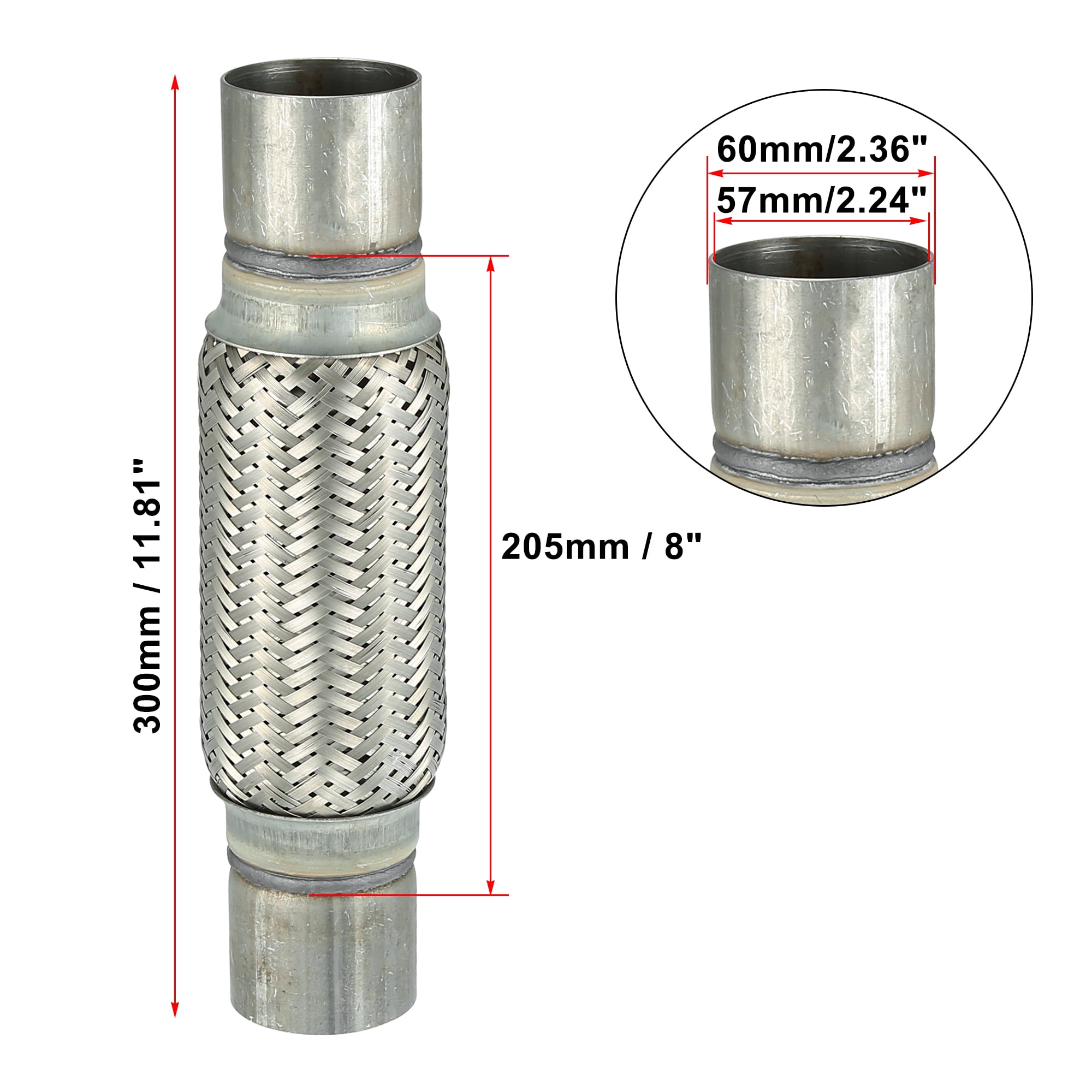 2.36"x8"x11.81" Car Exhaust Flexible Pipe Tubing Universal Exhaust Joint with Welding Extension Pipe Stainless Steel