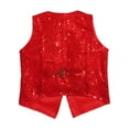 thumbnail image 3 of Huowey Girls Funny Vest Carnival Sparkling Sequins Vest V-Neck Sleeveless Button Waistcoat Stage Performance Shiny Glitter Jacket Casual Comfy Dailywear,Red2,3-4 Years, 3 of 5