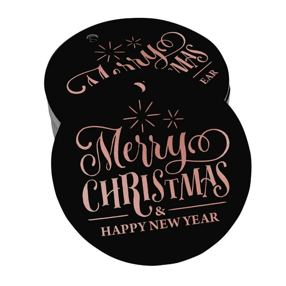 Inkdotpot Real Rose Gold Foil Merry Christmas & Happy New Year Text Tags Favor Hang Paper Tags 100 Pieces
