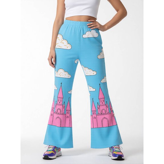 4-5Y Girls Colored Flared Pants Digital Print Trousers Slim-Fit Wide Leg Flare for Spring Summer Autumn