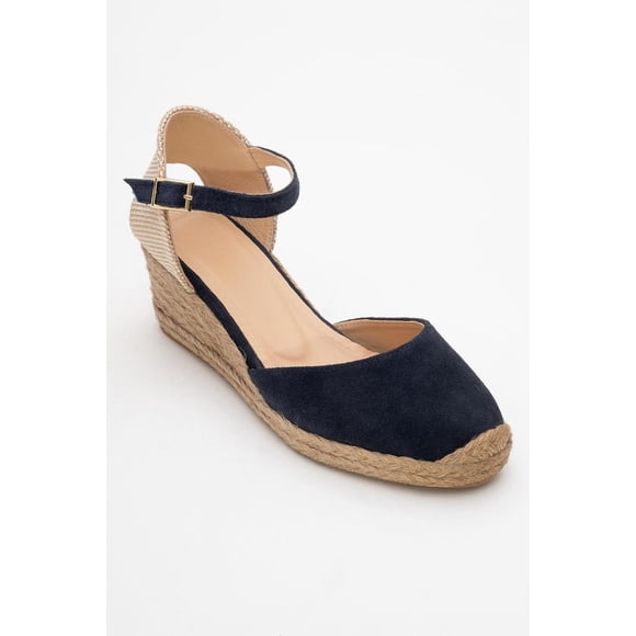 Aldea - Alpargatas de plataforma de ante azul marino beige 22.5 CM