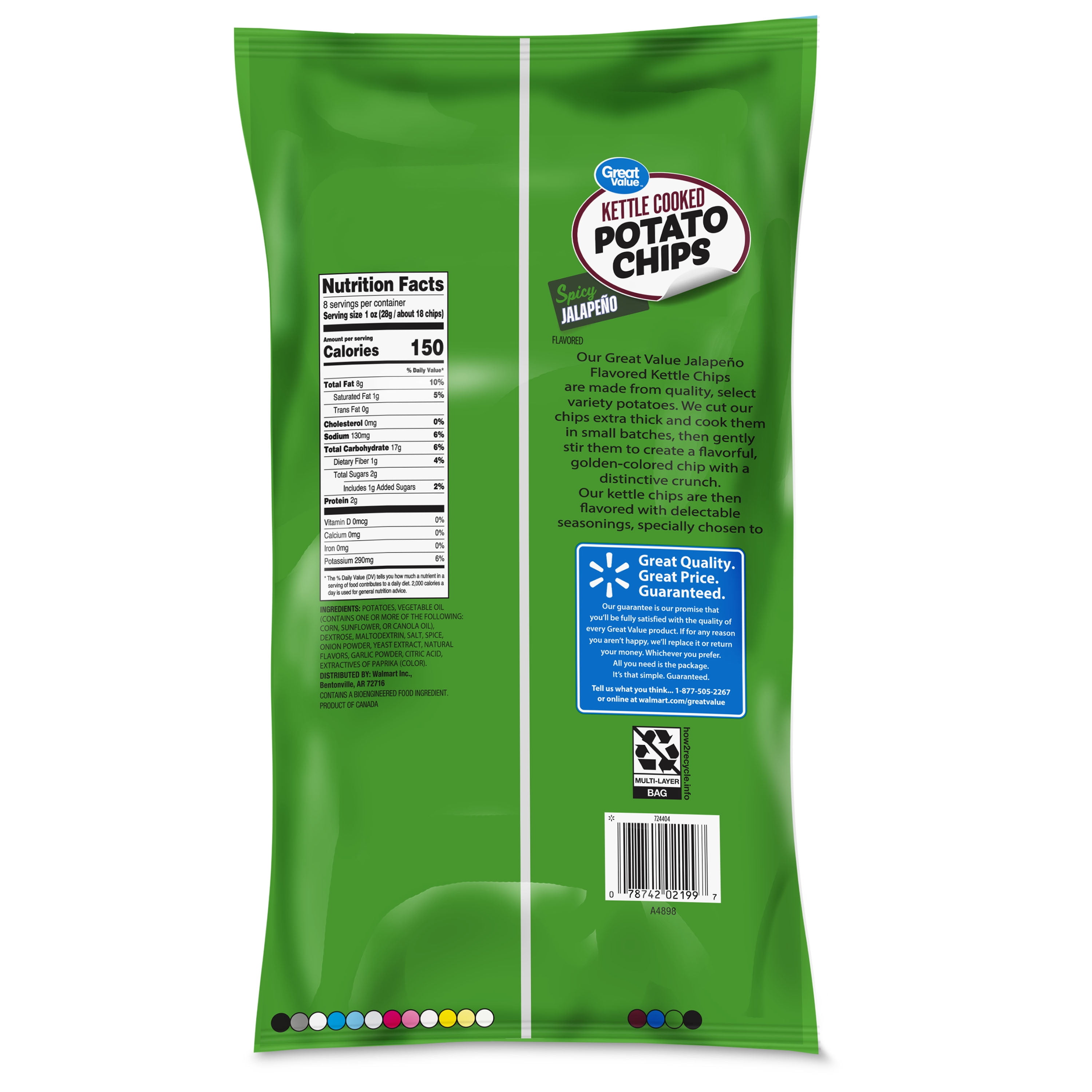 Great Value Kettle Cooked Spicy Jalapeno Potato Chips, 8 oz
