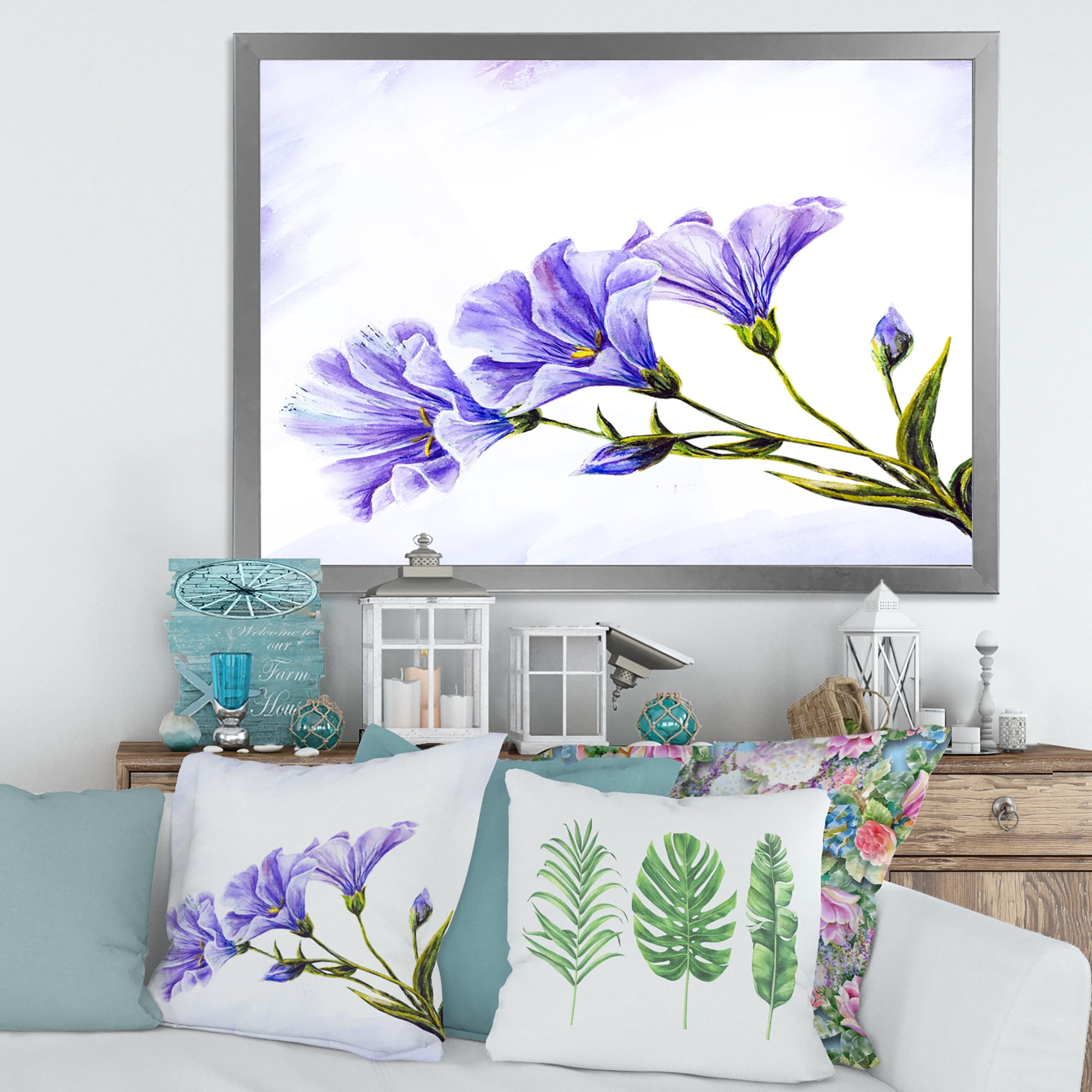 Designart 'Blue Wildflowers With Leaves II' Traditional Framed Art Print