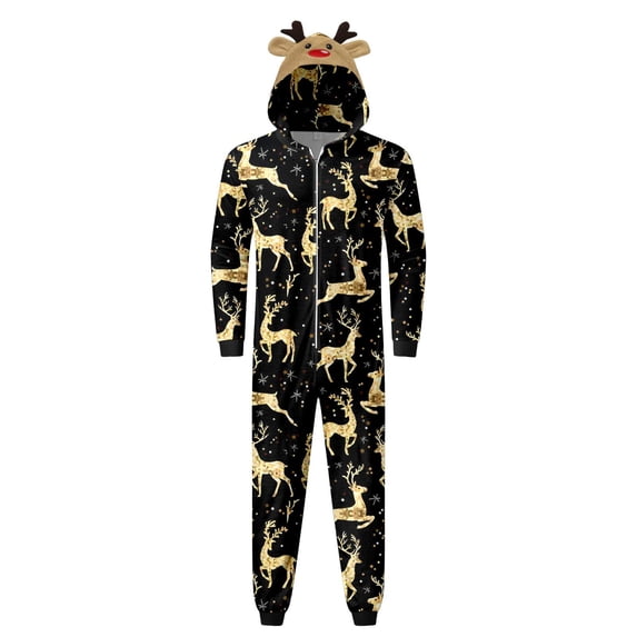 Gureui Family Matching Parent-child Christmas Pajamas Sleepwear, Cartoon Elk/Snowman Print Long-Sleeve Zipper Hood One-Piece Jumpsuit for Father/Mother/Children/Infants