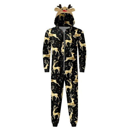 

Gureui Family Matching Parent-child Christmas Pajamas Sleepwear Cartoon Elk/Snowman Print Long-Sleeve Zipper Hood One-Piece Jumpsuit for Father/Mother/Children/Infants