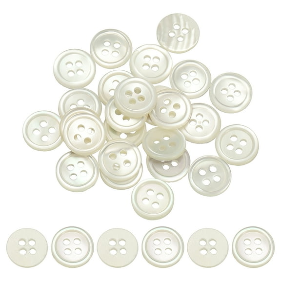 Uxcell Natural Shell Sewing Buttons, 4 Holes Mother of Pearl Shell Round Sewing Buttons for DIY Crafts 9 mm & 25 Pack & White/Blue