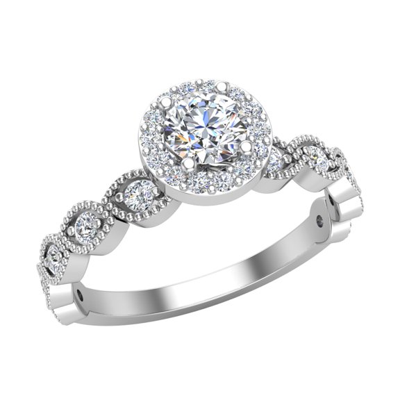 Round Halo Diamond Engagement Ring for Women Stackable Marquise Design 18K White Gold 0.50 CT TW (G,VS1)