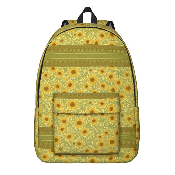 Sunflower and Stripe Green Pattern Backpack for School, Cute School Bag with Adjustable Shoulder Straps and Padded Back, 15.7"x11.8"x5.5"