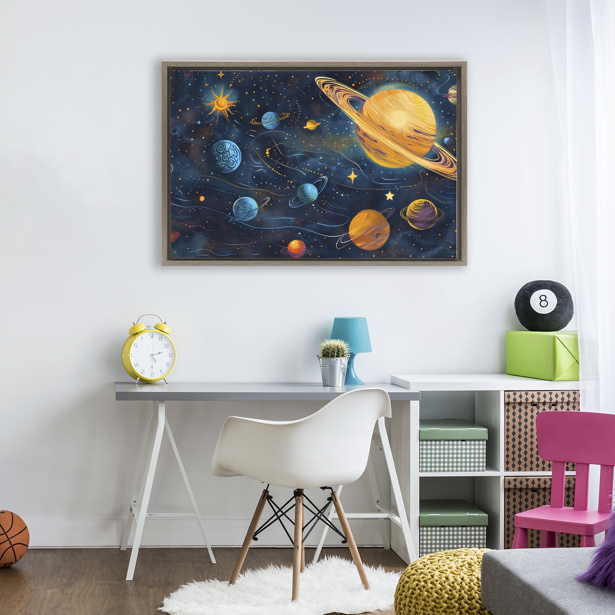 Stupell Industries Two Suns Galaxy Scene Brown Framed Floater Canvas Wall Art, design by Creative Studio