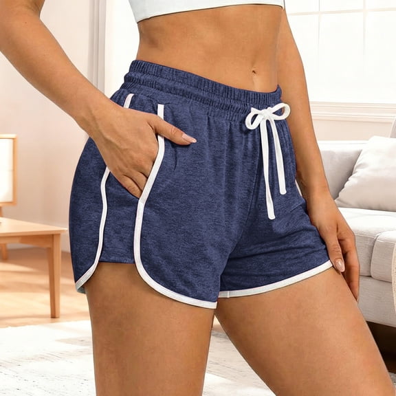 Women's Shorts Athletic Running Short with Pockets Gym Workout Shorts (Dark Blue XL)
