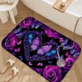 thumbnail image 3 of 1pc Purple Roses and Butterflies Absorbent Non-Slip Bathroom Thickened Flannel Rug Decor,Soft,Quick Drying,Suitable For Indoor/outdoor Use,Bathrooms,Bedrooms,Kitchens,Terrace,Laundry Rooms,16"x24", 3 of 9