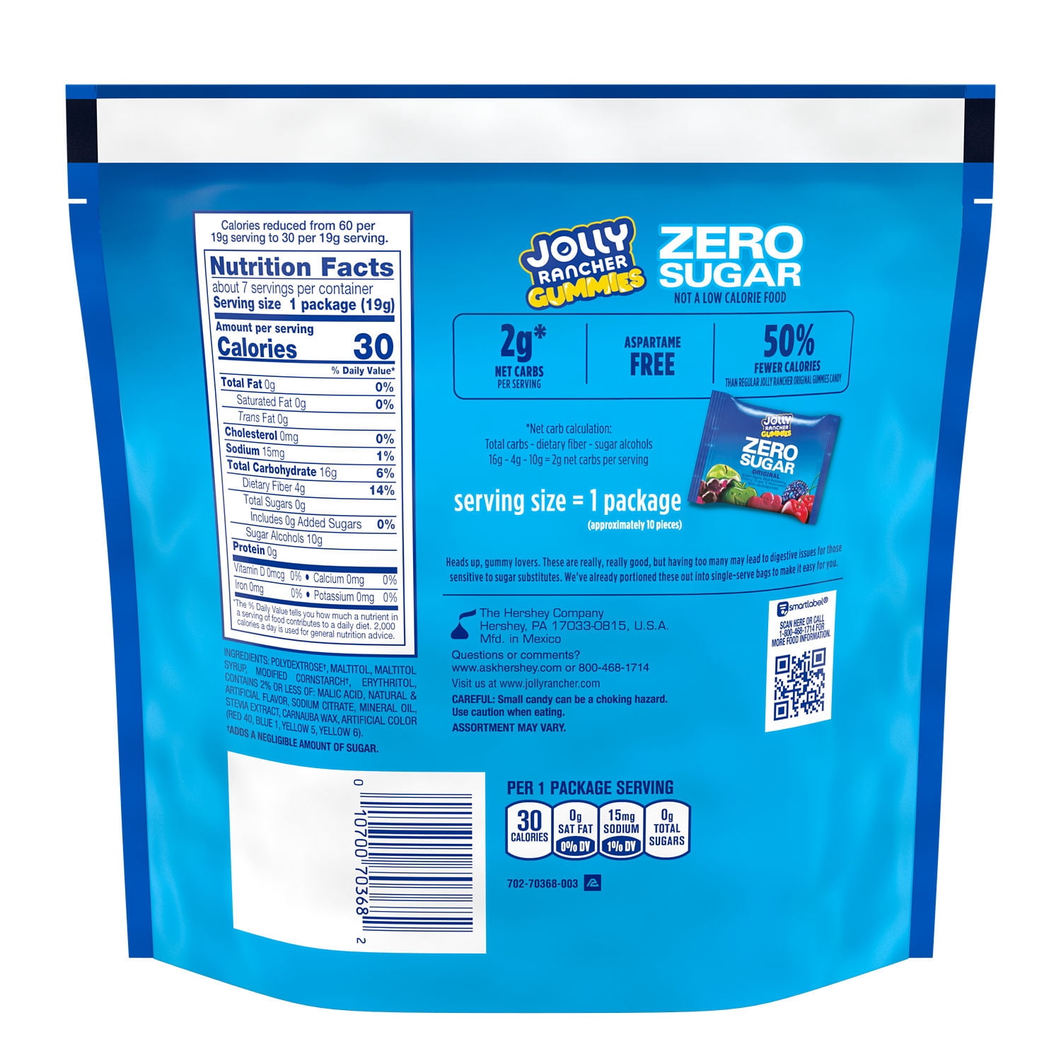 JOLLY RANCHER Gummies Zero Sugar Assorted Fruit Flavored Candy Bag, 4.9 oz (7 Pouches)