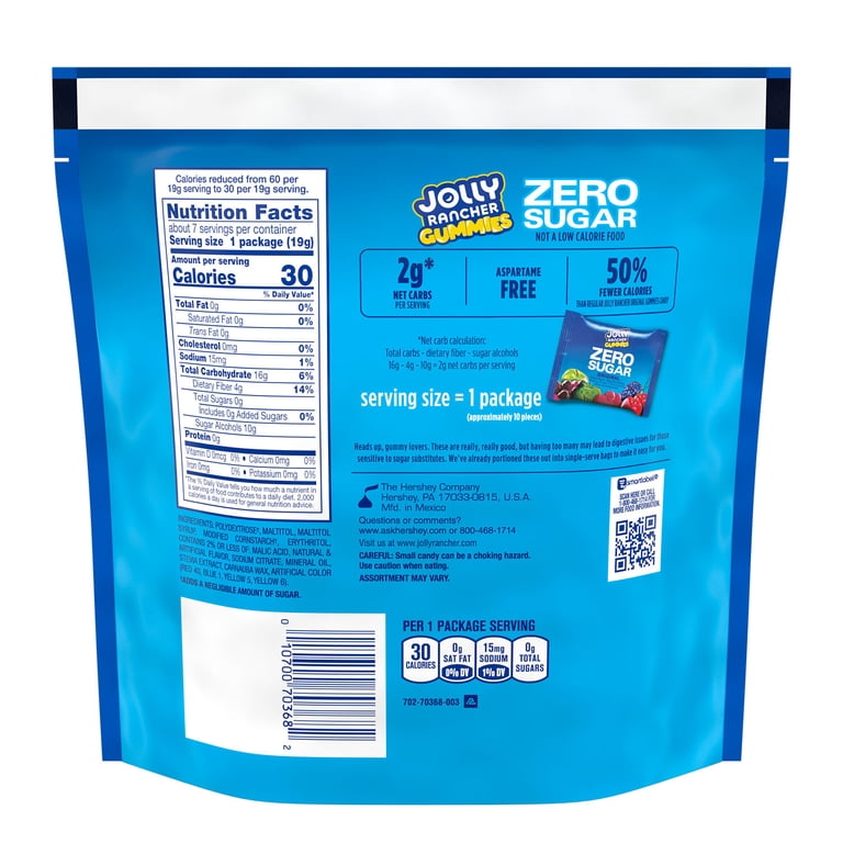 JOLLY RANCHER Gummies Zero Sugar Assorted Fruit Flavored Candy Bag