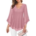 thumbnail image 2 of Cavosen Plus Size Blouses Sequin Cocktail Party V Neck Dressy Tops Solid Mesh Flowy Shirt Spring Elegant Tops, 2 of 7
