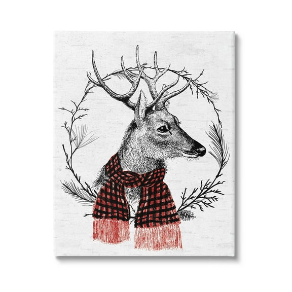 Stupell Industries Deer Winter Botanical Wreath Graphic Art Gallery Wrapped Canvas Print Wall Art, Design by Lettered and Lined