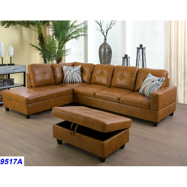Ponliving Furniture Wellington Ginger, Pu Leather Couch