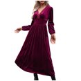 thumbnail image 2 of FcBaudy Robe à Manches Longues Col en V, Robes d'Été pour Femmes, Robes Femmes Couleur Unie Robe en Velours Manches Longues Robe Femmes, 2 of 9