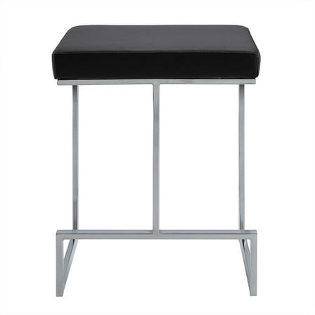 Contemporary Home Living 24" Black and Silver Counter Stool with Upholstered Seat