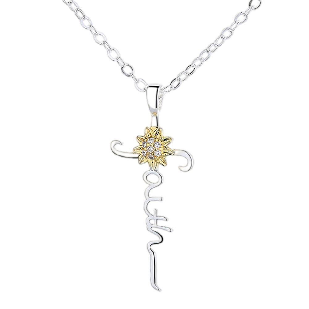 IMSHIE Faith Cross Necklace925 Sterling Silver Sunflower Necklace Sunflower Cross Necklace for