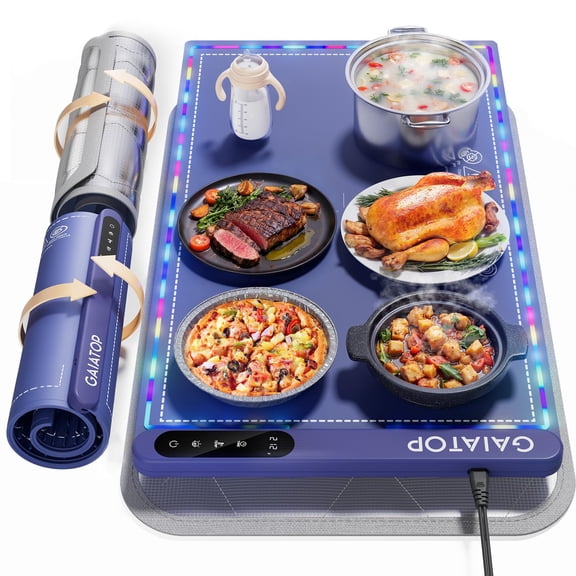 Gaiatop Warming Mat for Food with Trivet & Light, Food Warming Mats for Countertop, 6 Temp Level, 6 Timer Settings, Full-Surface Fast Heating, Portable Silicone Food Warmer for Parties Buffet C113