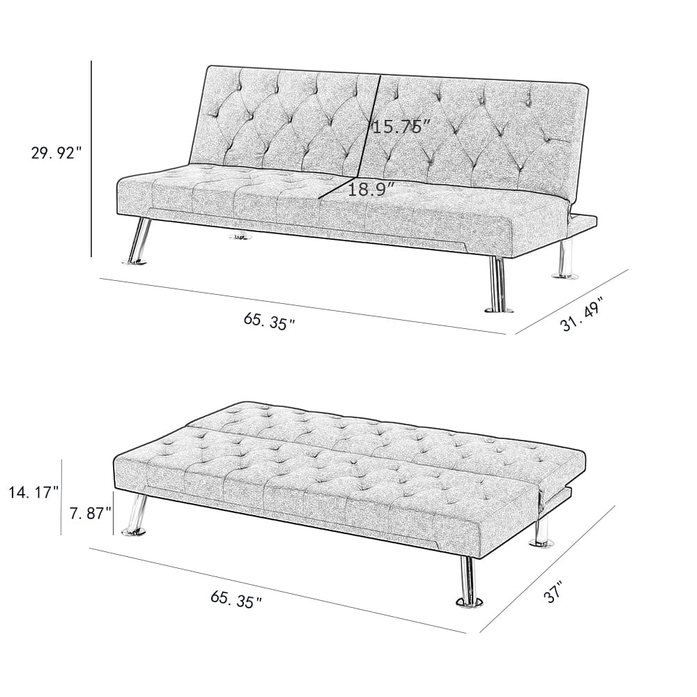 Futon Sofa Bed, Folding Sofa Couch Bed, Upholstered Convertible Sleeper for Living Room, Green