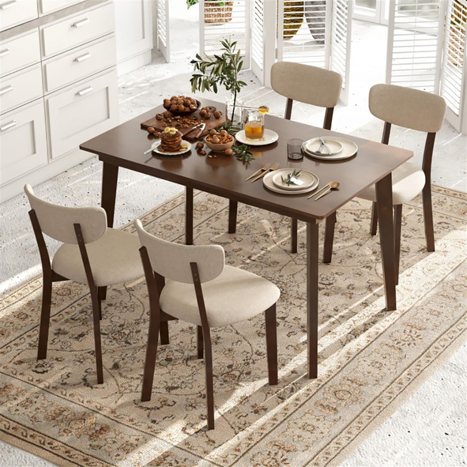 Demi Bonn 48" Dining Table with Rubber Wood Legs, Kitchen Table for 4 People, Rectangular Dinner Table for Home Office, Living Room Furniture, Brown