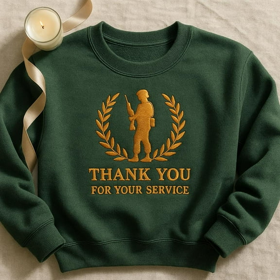 Thank You For Your Service Embroidered Sweatshirt, Military Veteran Appreciation Crewneck, Soldier Laurel Wreath Sweater, Patriotic Service