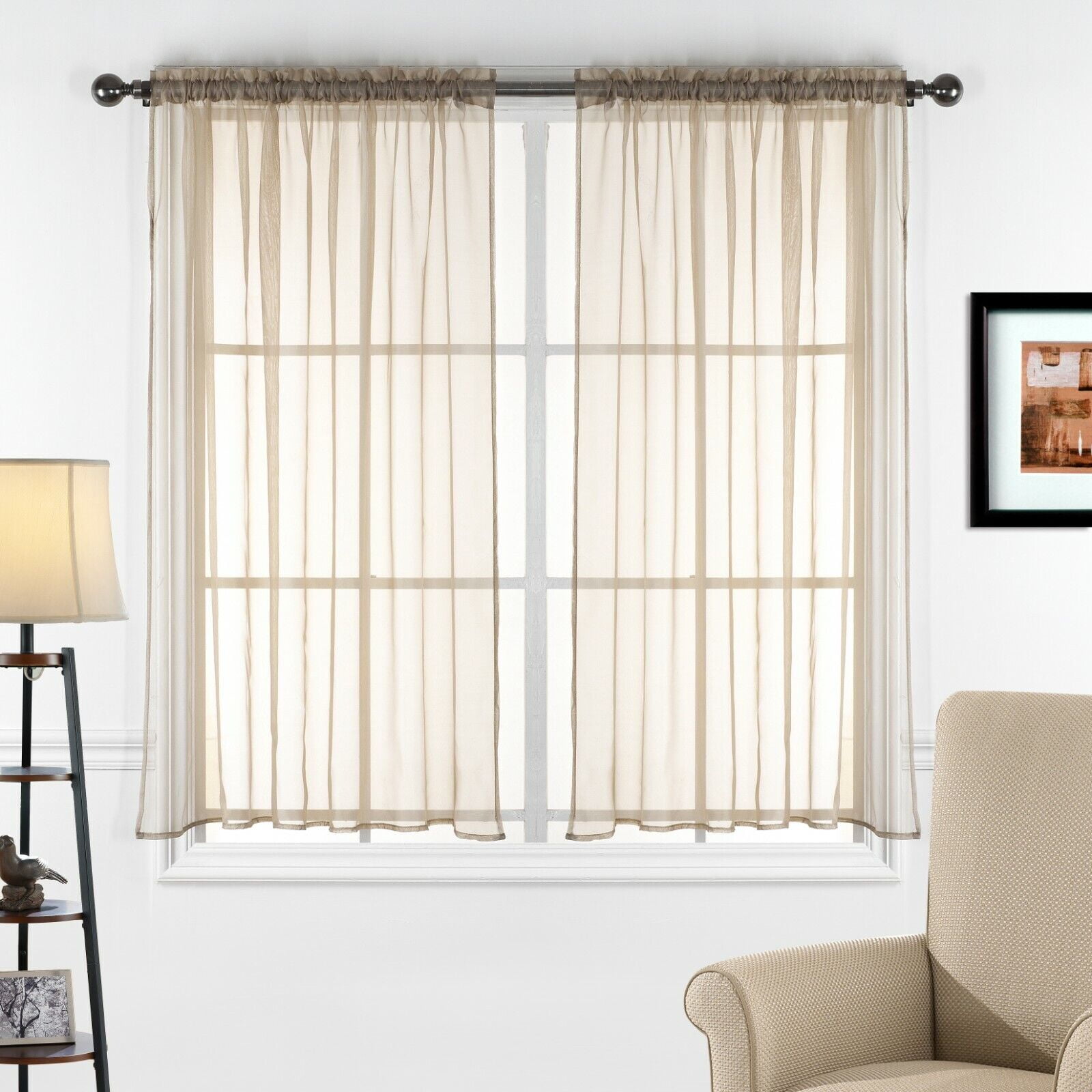 2 Piece Sheer Voile Transparent Rod Pocket Window Curtain Panel Drape