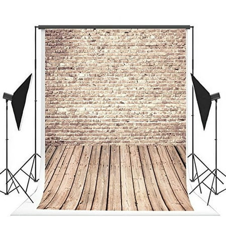 Image of MOHome 5x7ft Gray Brick Wall Photography Backdrops Wood Floor Photo Background