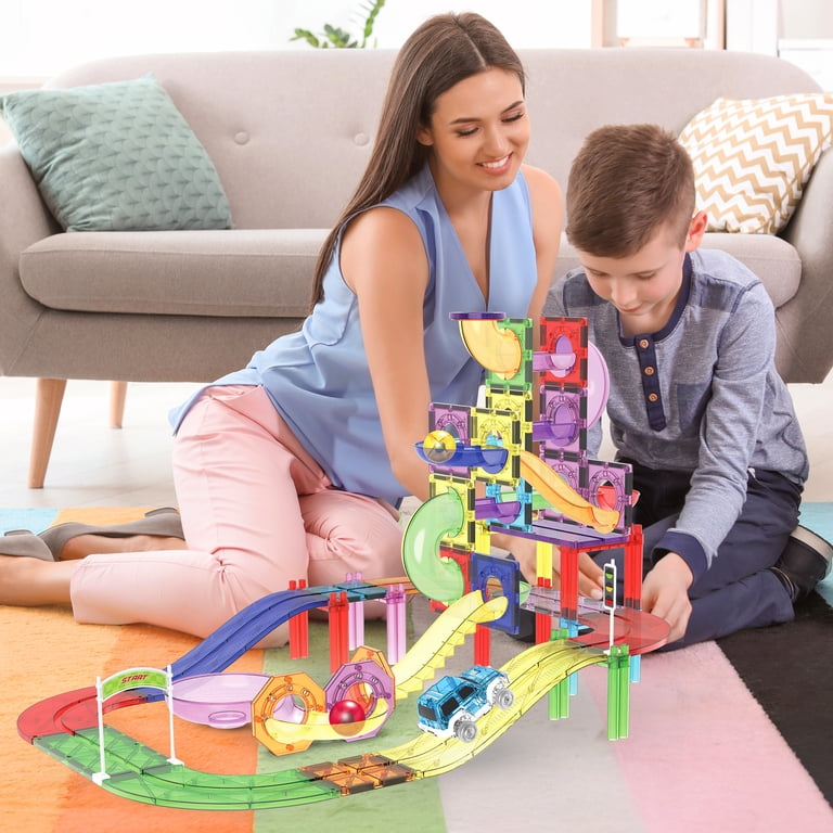 PicassoTiles 3-in-1 Magnetic Tiles Marble Run Race Track Set photo 3