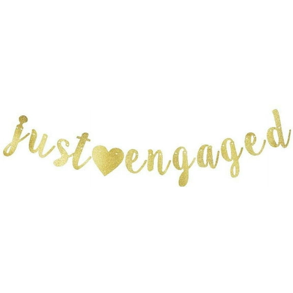 Just Engaged Banner, Engagement Party Gold Gliter Paper Sign Backdrops