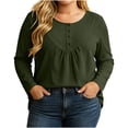 thumbnail image 2 of FAHUOMU Women's Plus Size Top Long Sleeve Button Up Crewneck Waffle Shirts Fall Fashion Lightweight Clothes, 2 of 7