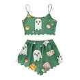 thumbnail image 5 of Nmnitkp Pajamas for Women Set Silk New Style Ladies' Casual And Fashionable Halloween Suspender Shorts Pajama Set Green,2XL, 5 of 6