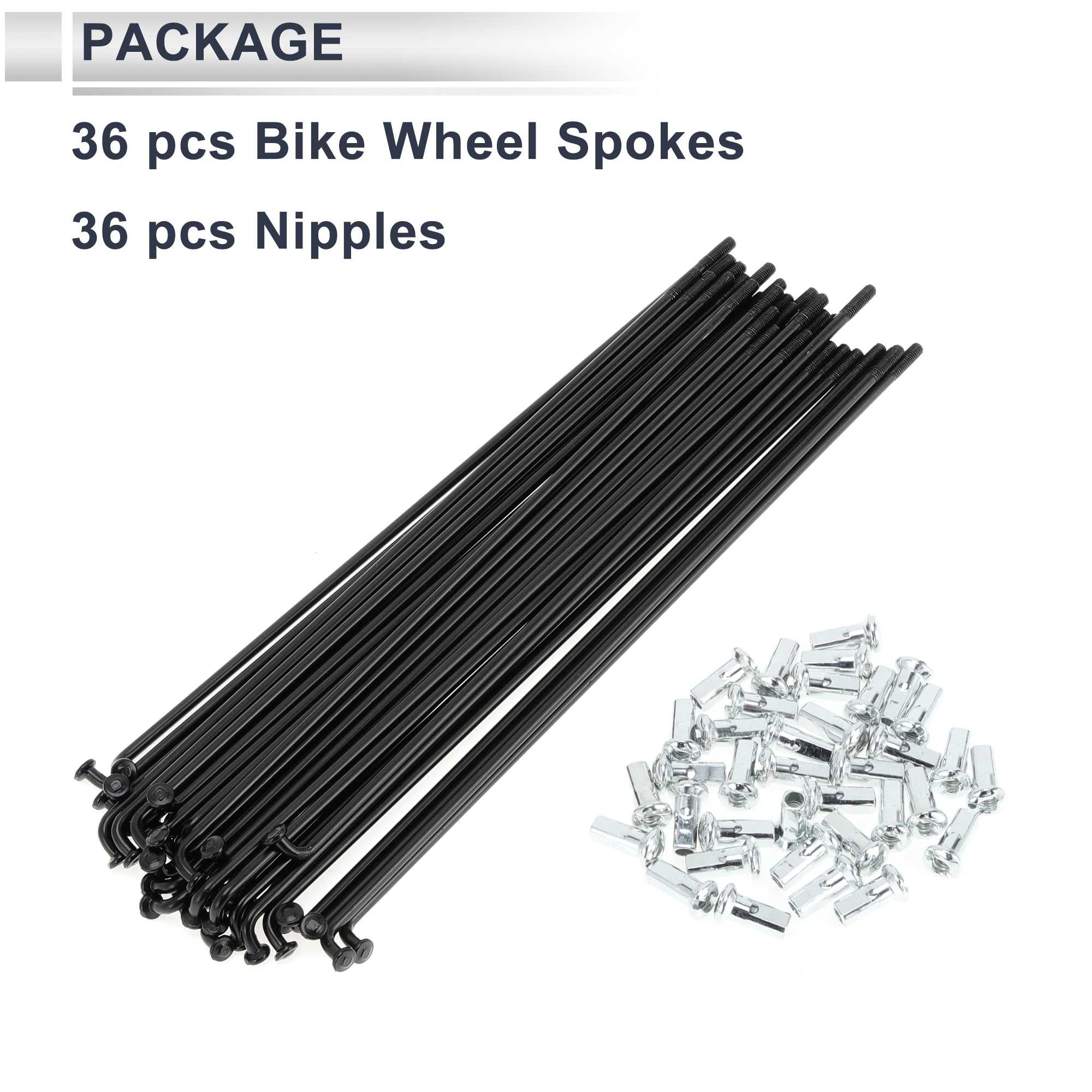 Unique Bargains 36Pcs Universal 12G Bicycle Wheel Spokes with Nipples Black 6.57"