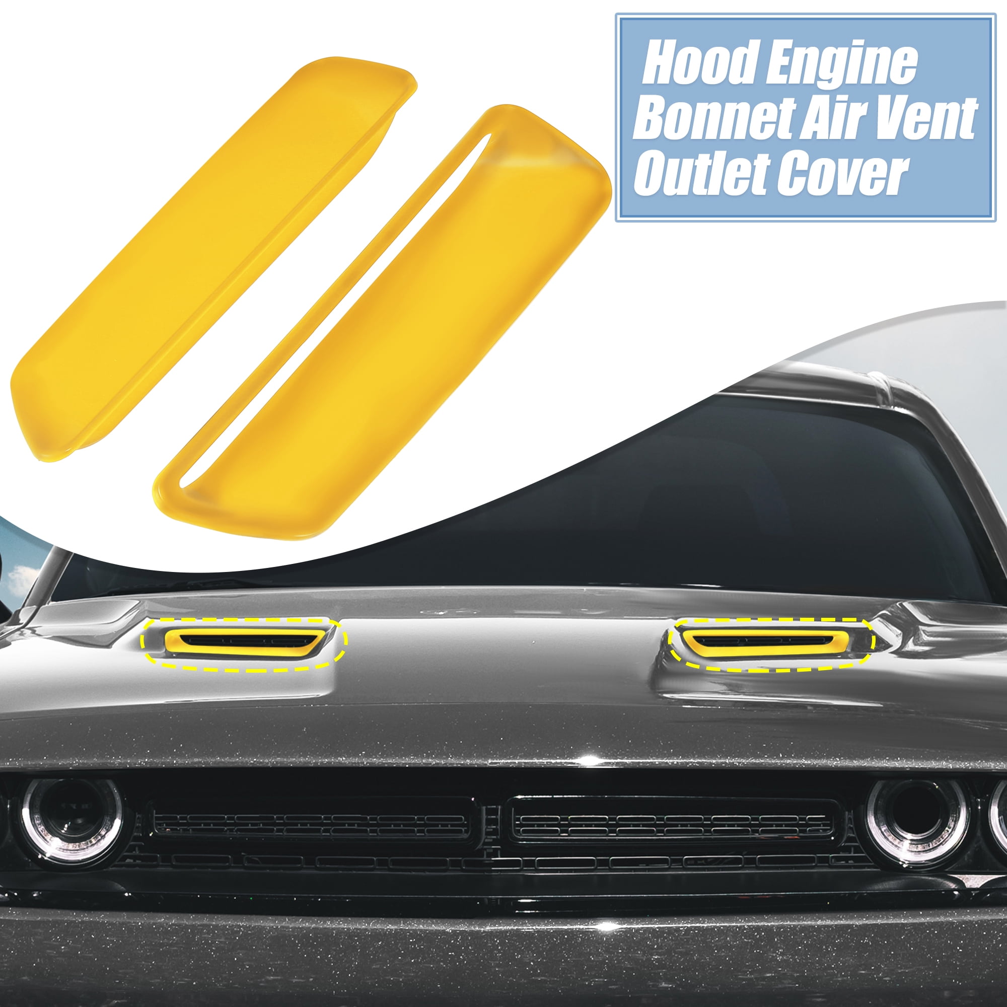 Pair ABS Front Engine Hood Air Conditioner Air Outlet Cover Trim Yellow for Dodge Challenger 2015-2020