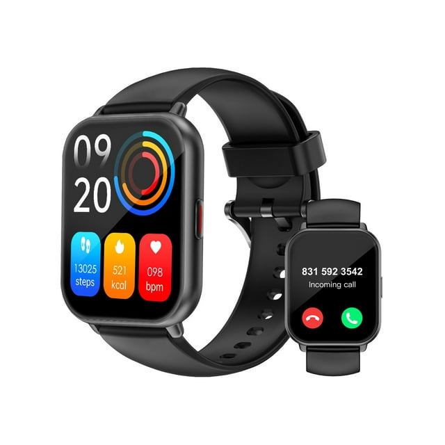 Reloj inteligente RUIMEN H1 de 1,8 pulgadas para hombre y mujer con 2 correas, color negro
