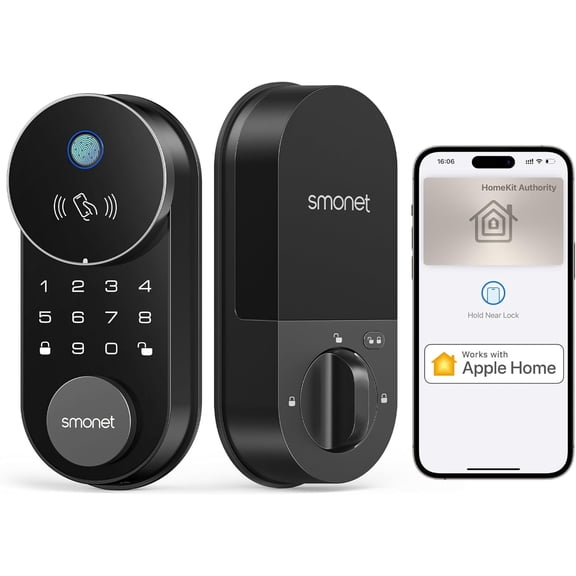 SMONET Smart Lock Fingerprint Keyless Entry Door Lock with Apple Home Key,  Built-in WiFi Front Door Deadbolt Touchscreen Keypad App Remote Control Supports Apple HomeKit, Alexa, Google Assistant