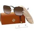 thumbnail image 2 of Tory Burch TY6080 327913 58MM Gold/Dark Brown Gradient Rectangle Sunglasses for Women + BUNDLE With Designer iWear Complimentary Eyewear Kit, 2 of 4